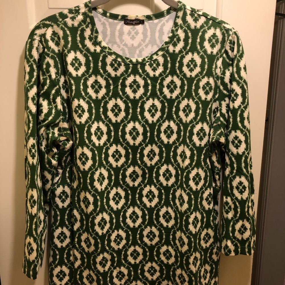 J. McLaughlin Signature Tee green and cream Sz L